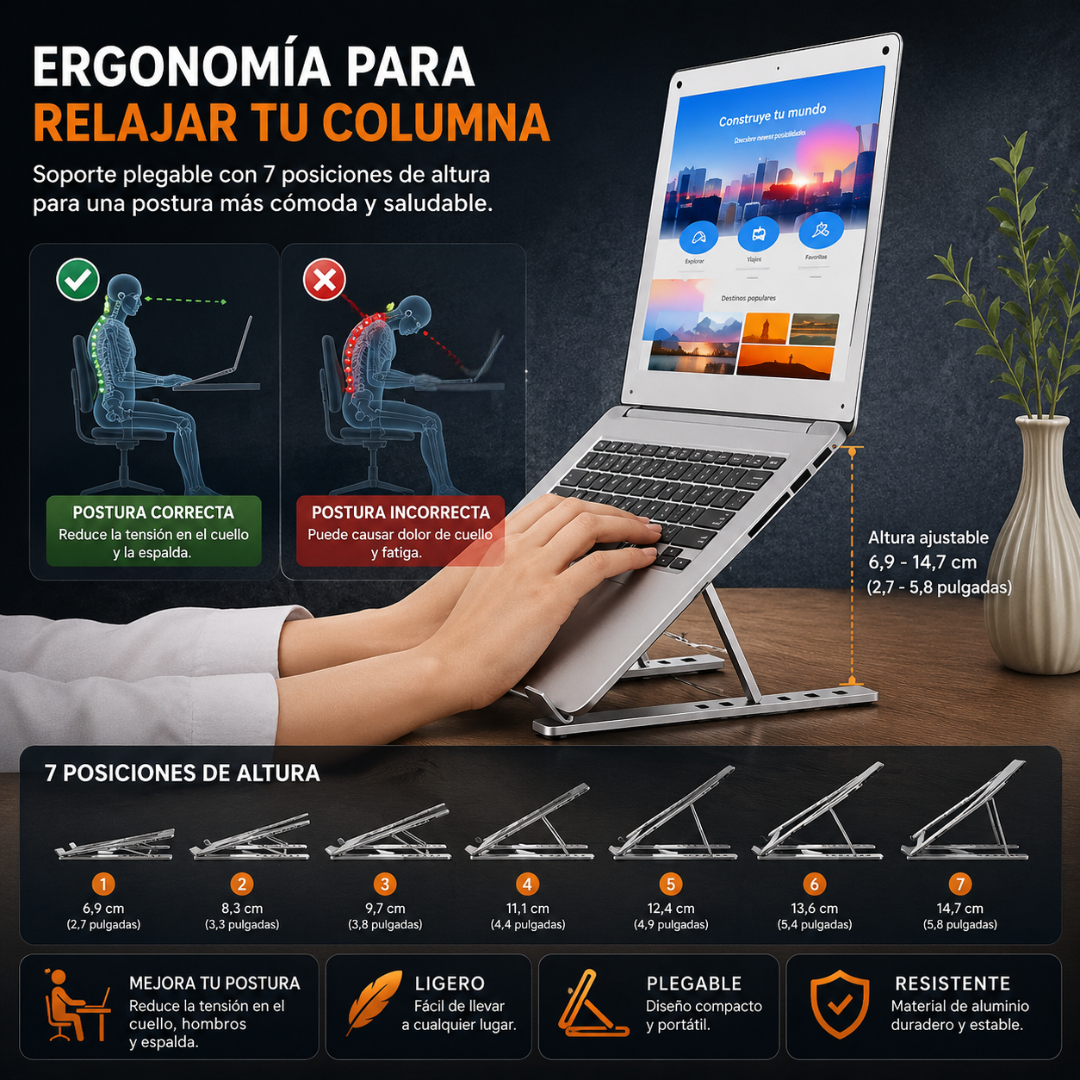 ValoraDesk® — Soporte para Notebook Ajustable, Portátil y Ergonómico