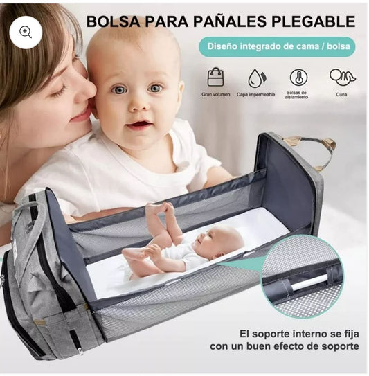 BOLSO MATERNO CON CUNA 3 EN 1