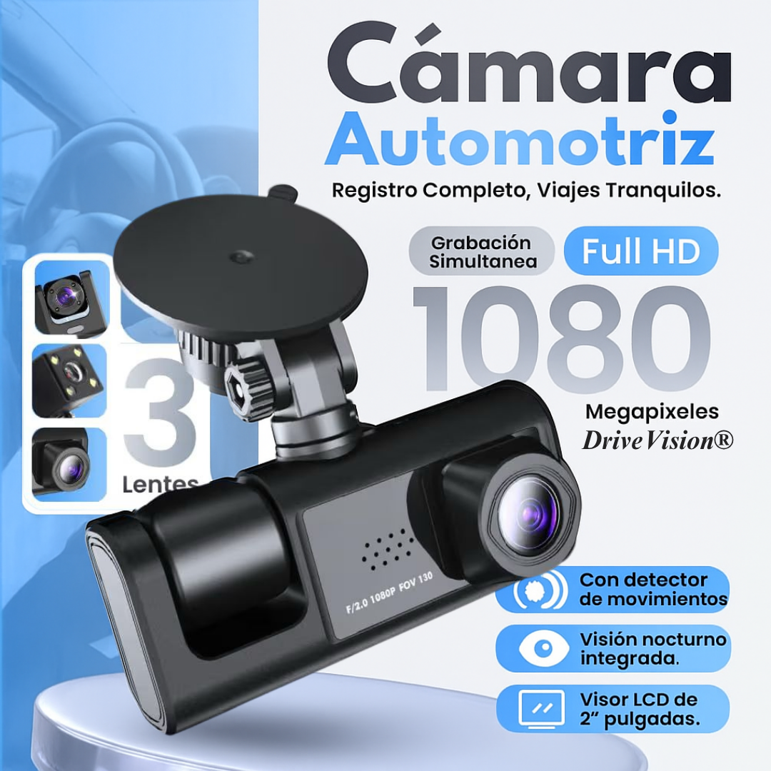 Cámara para Auto 3 en 1 Full HD - DriveVision® Pro - Conexión vía App