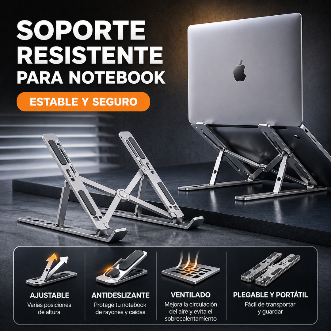 ValoraDesk® — Soporte para Notebook Ajustable, Portátil y Ergonómico