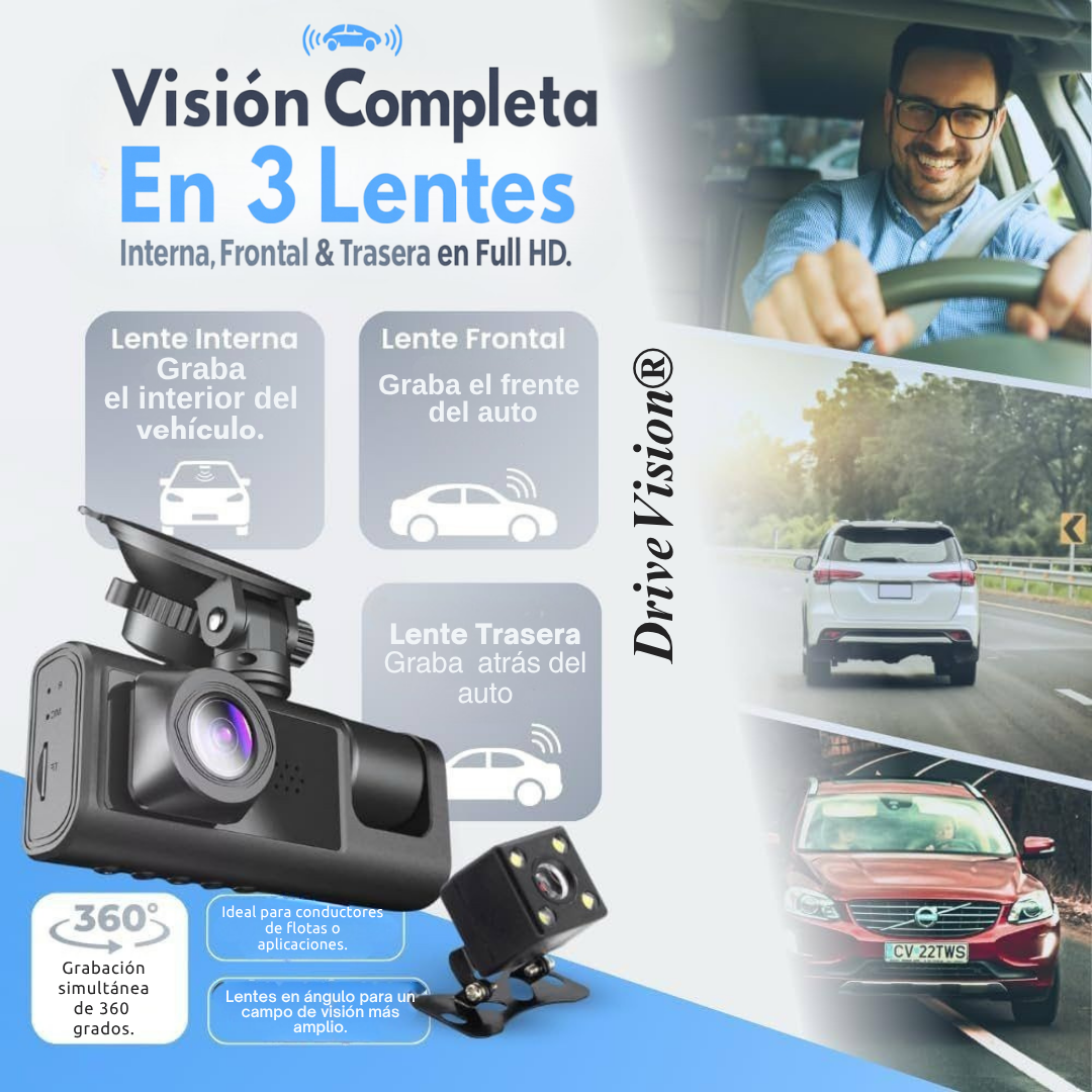 Cámara para Auto 3 en 1 Full HD - DriveVision® Pro - Conexión vía App