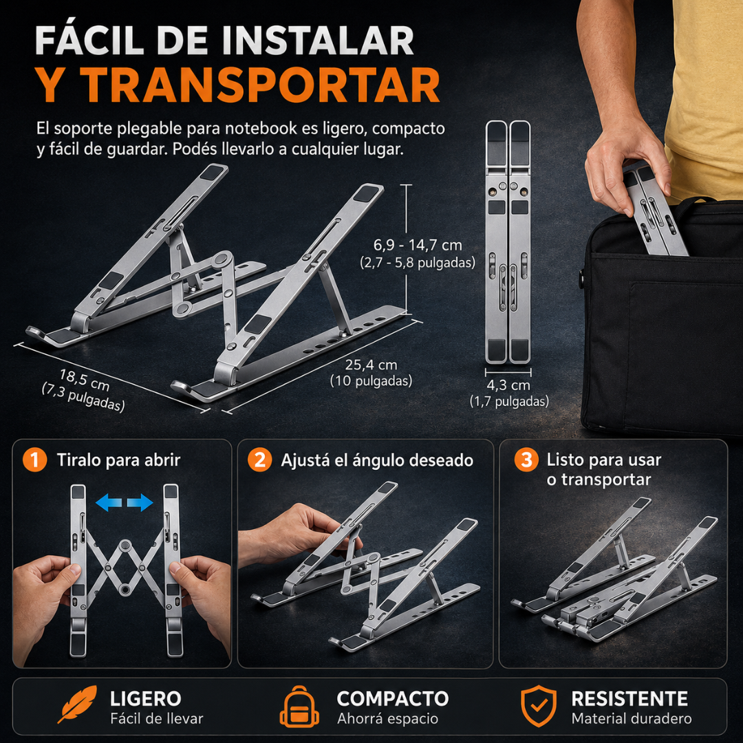 ValoraDesk® — Soporte para Notebook Ajustable, Portátil y Ergonómico