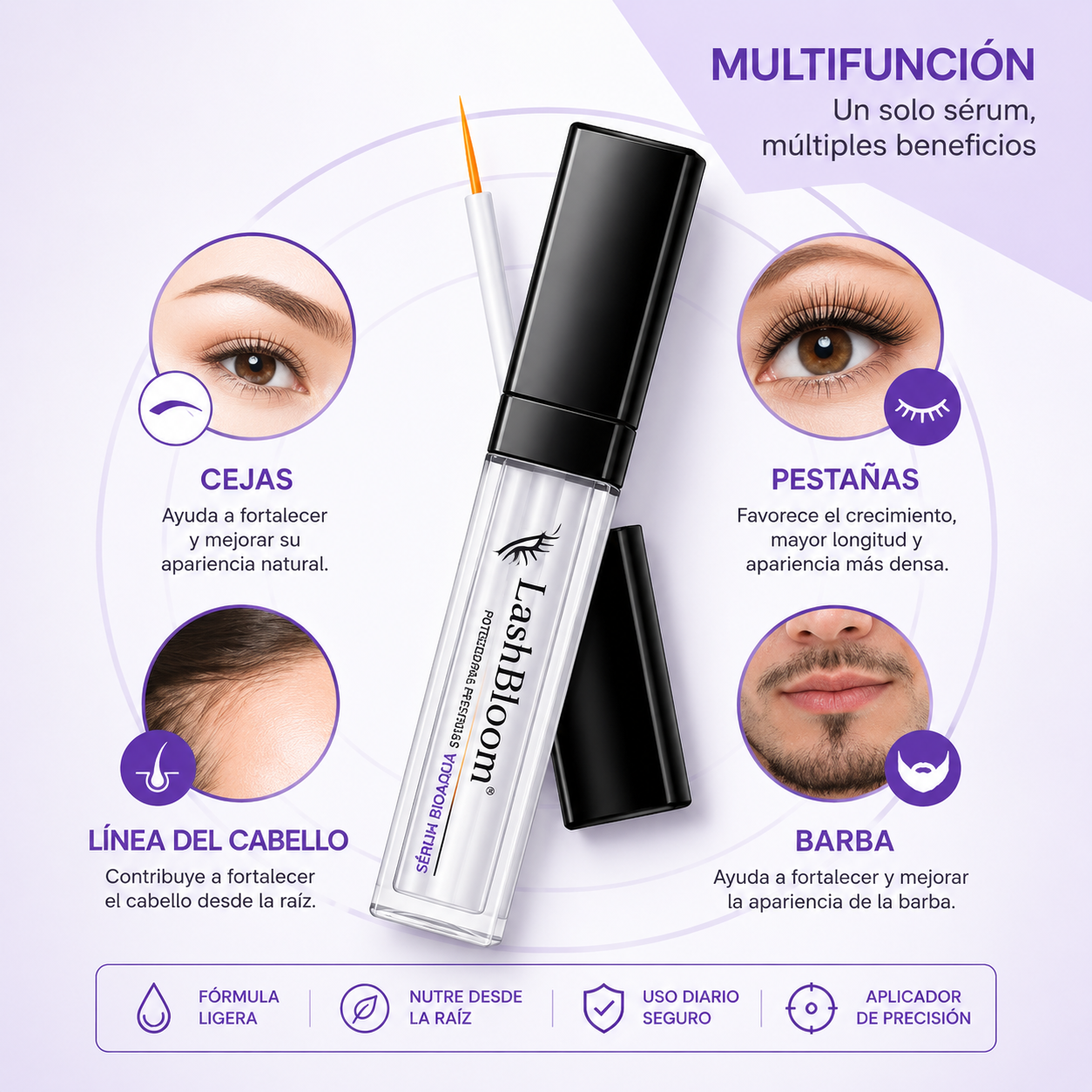 LashBloom® - Sérum BioAqua Potenciador para Pestañas y Cejas