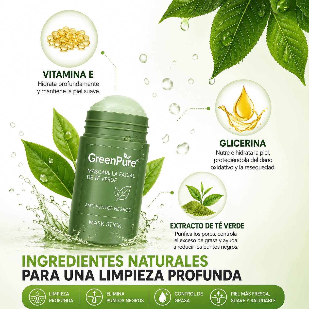 GreenPure® - Mascarilla Facial de Té Verde Anti Puntos Negros