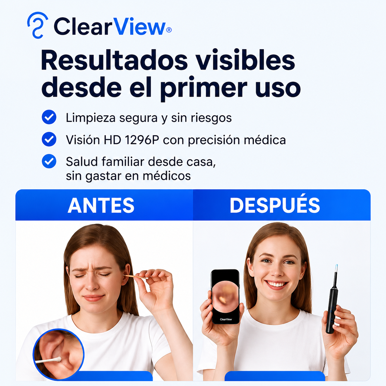 ClearView® – Limpiador Inteligente de Oídos con Cámara HD