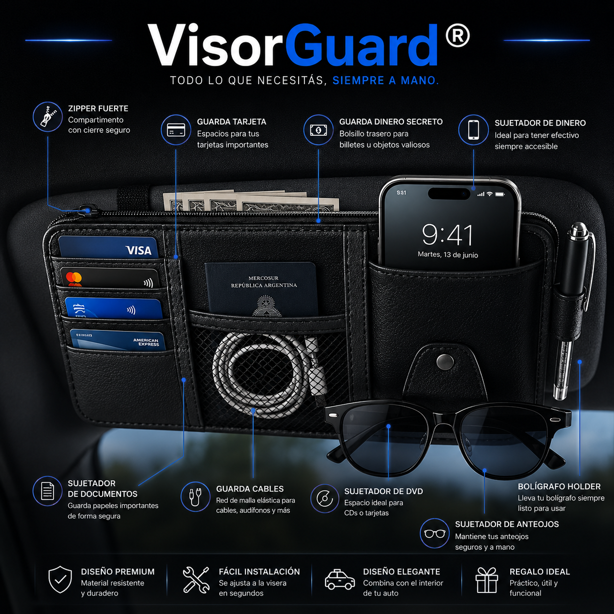 VisorGuard® - Organizador de Documentos para Auto -